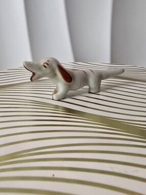 Ceramic White & Brown Hound Dog Figurine, Made in Japan